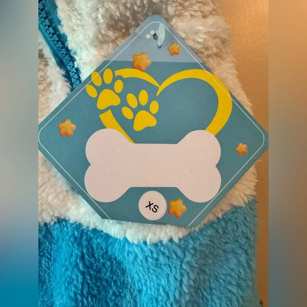 Dog PET JACKET Fleece Colorblock Vest - Blue and White